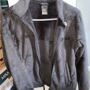 Black fuzzy North Face zip up